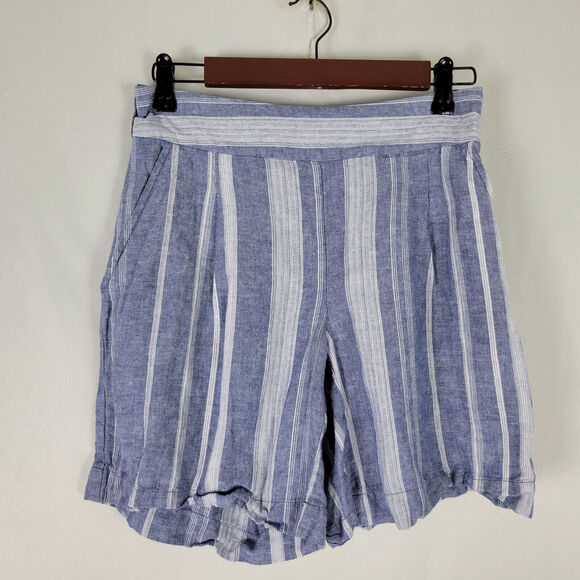 Nautica Shorts Womens 0 Blue Linen Blend Mid Rise Striped Slash Pockets Side Zip - Picture 1 of 12